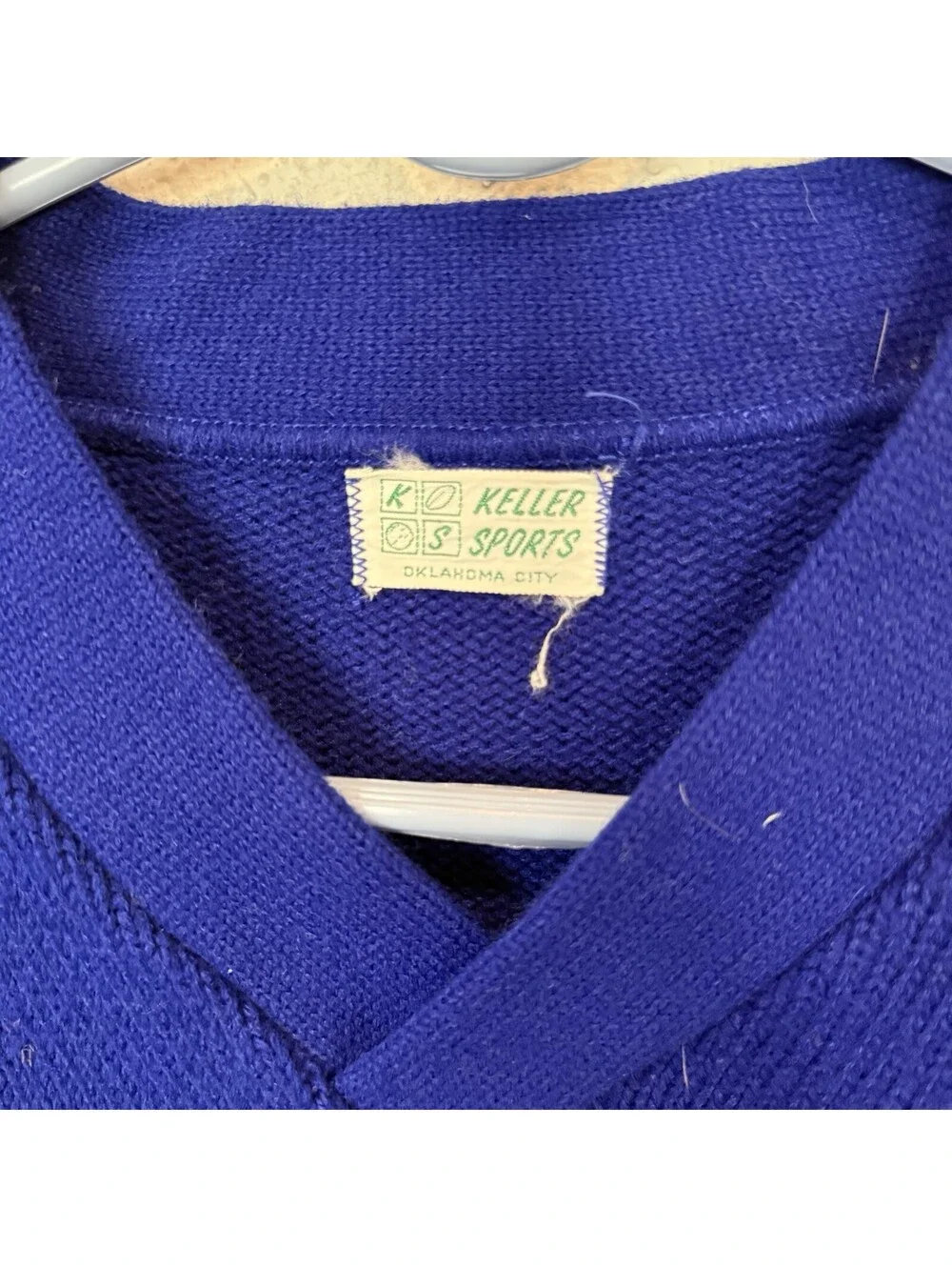 Vintage 50s/60s RARE Keller Sports OKC Blue Wool Cheer Knit Sweater Size Medium